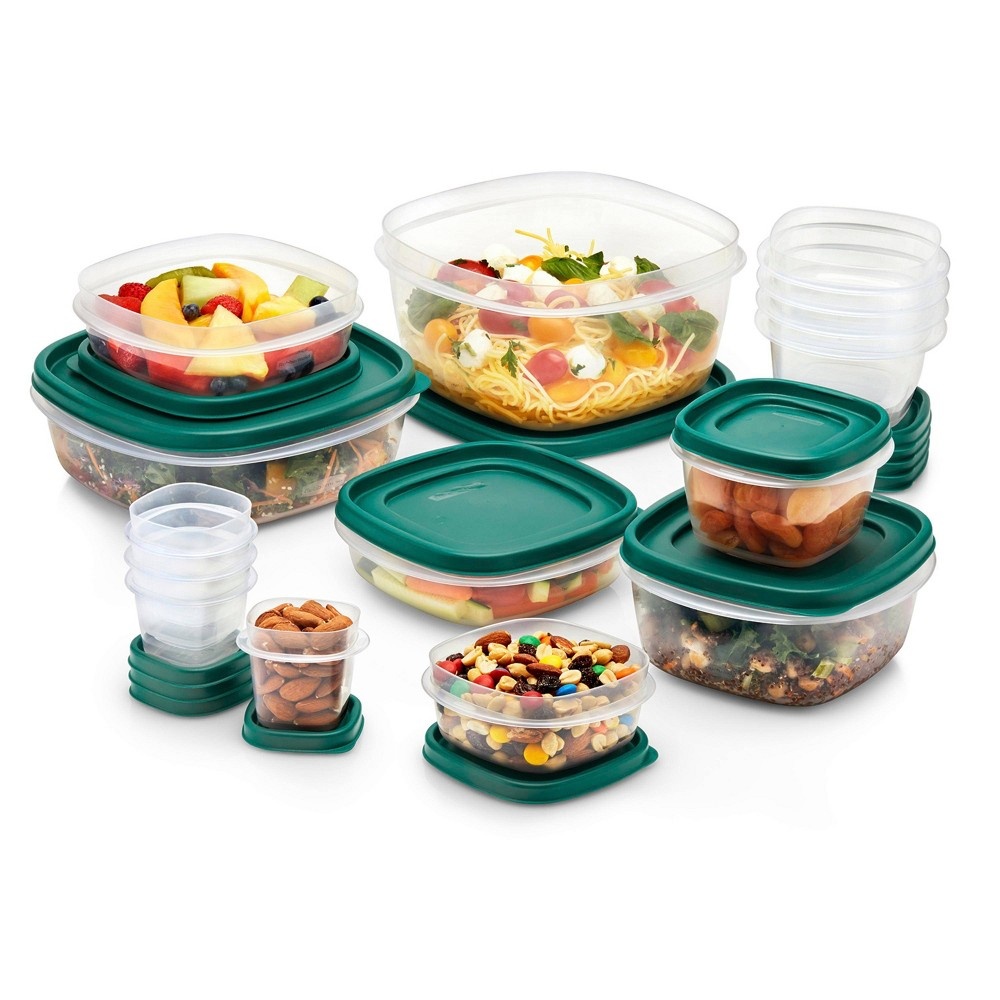 slide 6 of 8, Rubbermaid Food Storage Container Set with Easy Find Lids Forest Green, 30 ct