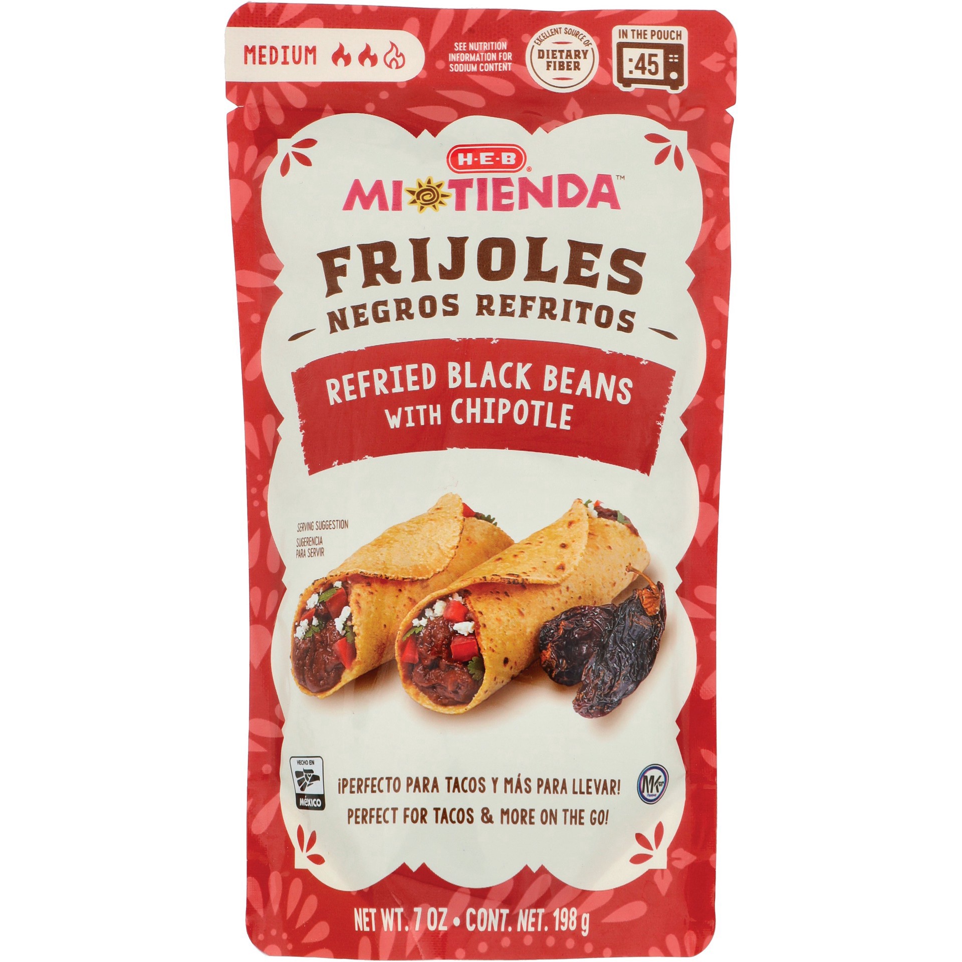 slide 1 of 1, H-E-B Mi Tienda Microwavable Refried Black Beans – Chipotle, 7 oz
