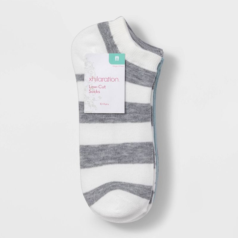 slide 2 of 3, Women's Striped 10pk Low Cut Socks - Xhilaration™ Assorted Colors 4-10, 10 ct