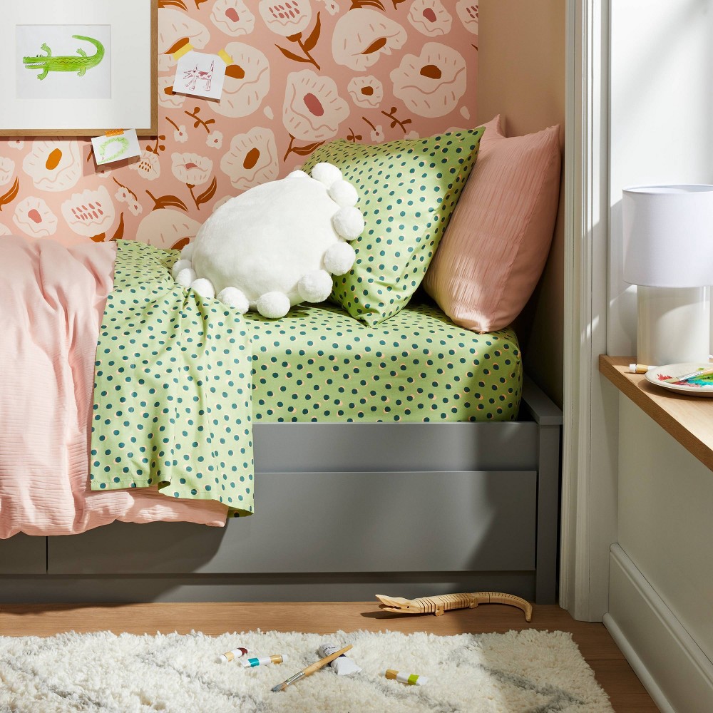 Twin Dotted Microfiber Sheet Set Green Pillowfort 1 ct Shipt