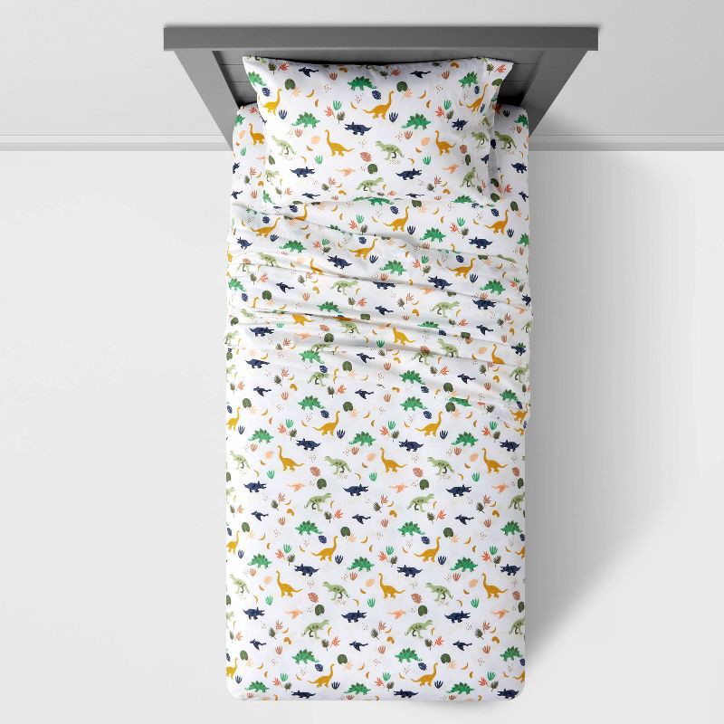 slide 3 of 4, Full Dinosaur Microfiber Kids' Sheet Set - Pillowfort™: Green Animal Print, Full Size, 4-Piece Bedding, OEKO-TEX Certified, 1 ct
