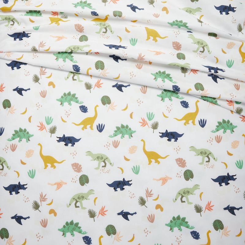 slide 4 of 4, Full Dinosaur Microfiber Kids' Sheet Set - Pillowfort™: Green Animal Print, Full Size, 4-Piece Bedding, OEKO-TEX Certified, 1 ct