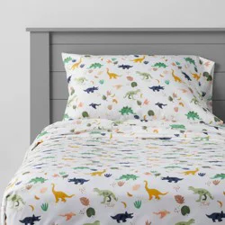 Full Dinosaur Microfiber Kids' Sheet Set - Pillowfort™: Green Animal Print, Full Size, 4-Piece Bedding, OEKO-TEX Certified
