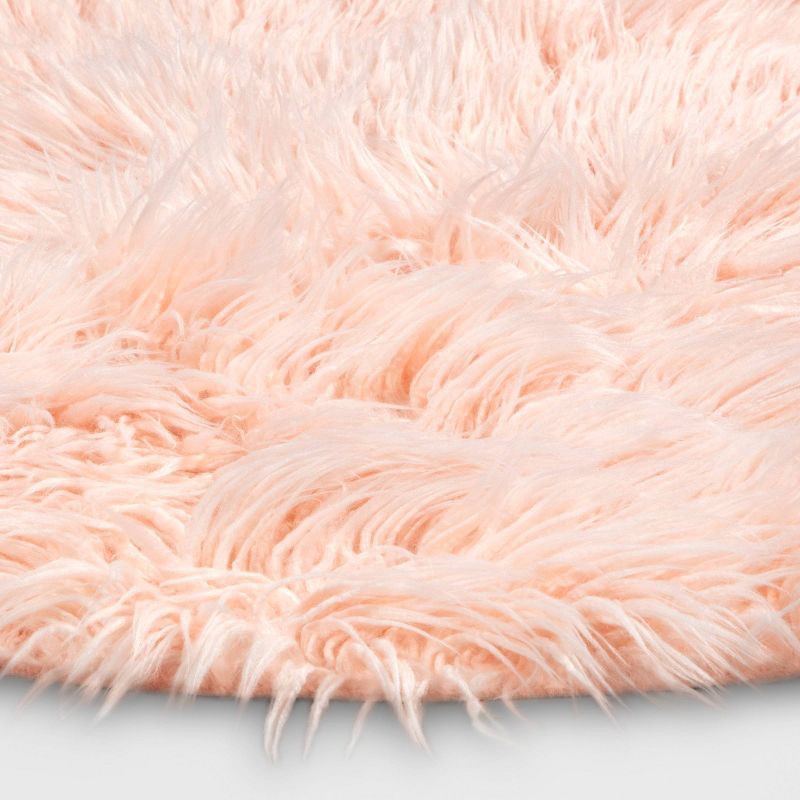 slide 3 of 4, 3' Faux Fur Round Kids' Rug Pink - Pillowfort™, 1 ct