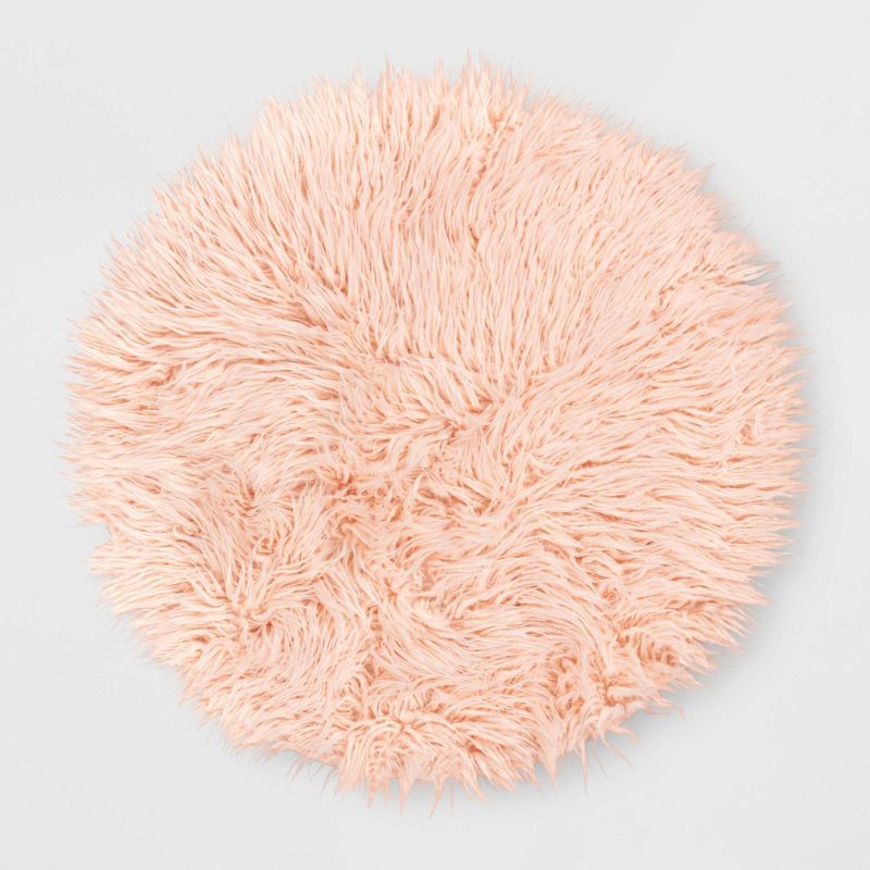 slide 1 of 4, 3' Faux Fur Round Kids' Rug Pink - Pillowfort™, 1 ct