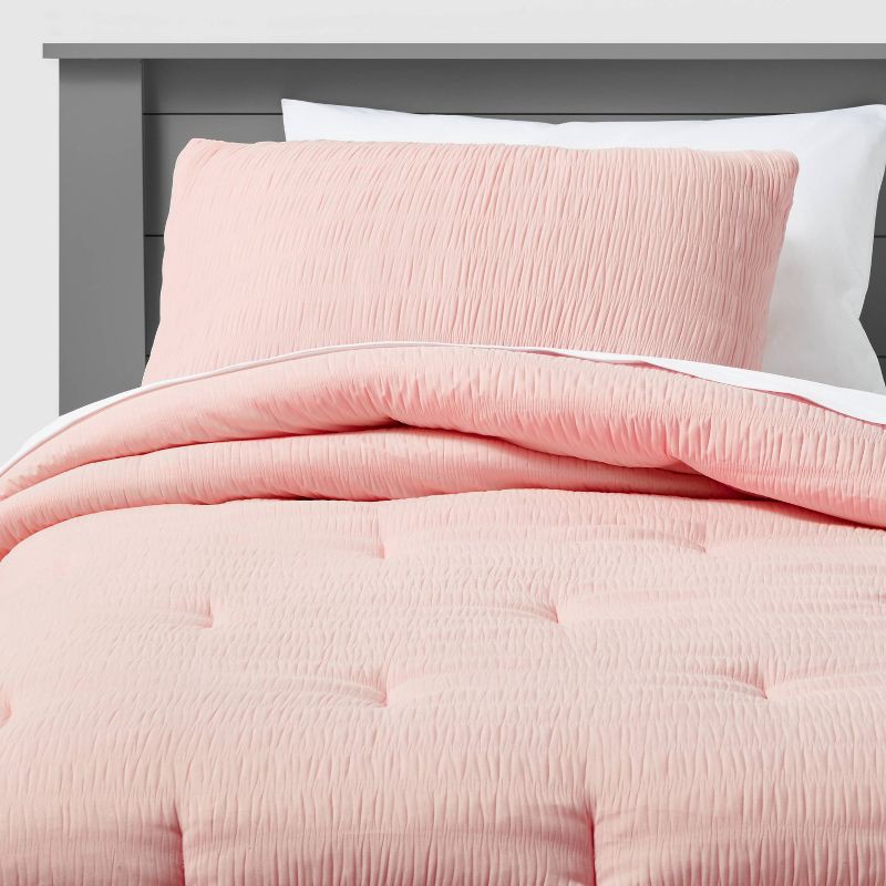 slide 1 of 4, Full/Queen Seersucker Kids' Comforter Set Pink - Pillowfort™, 1 ct