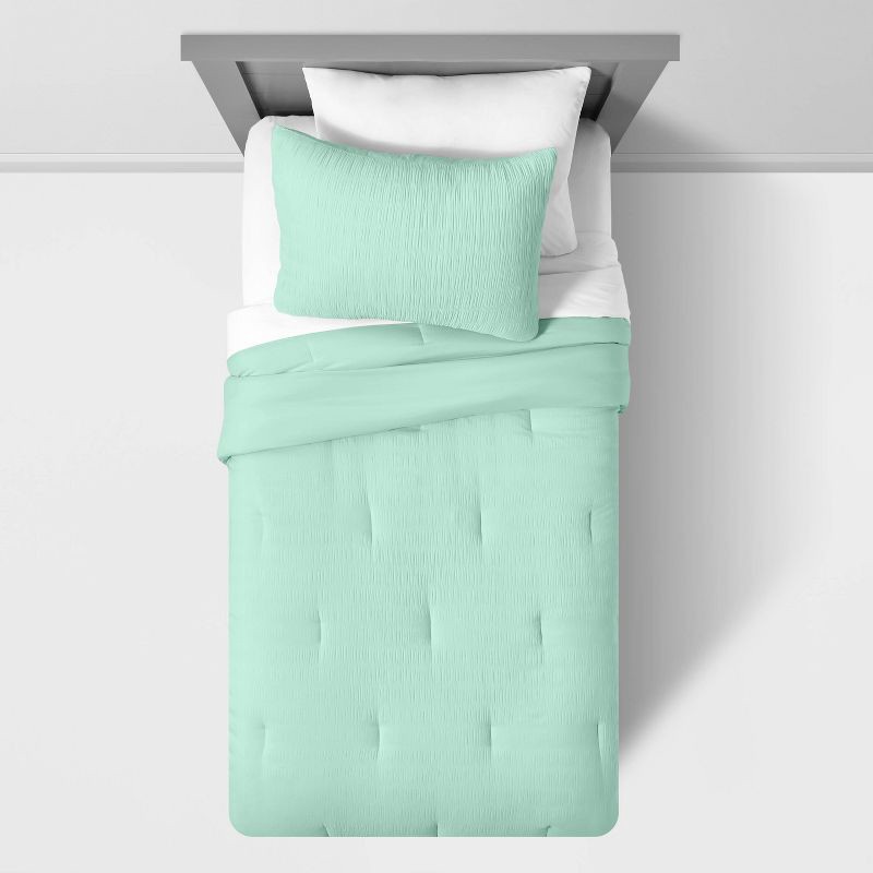 slide 3 of 5, Twin Seersucker Kids' Comforter Set Mint - Pillowfort™, 1 ct