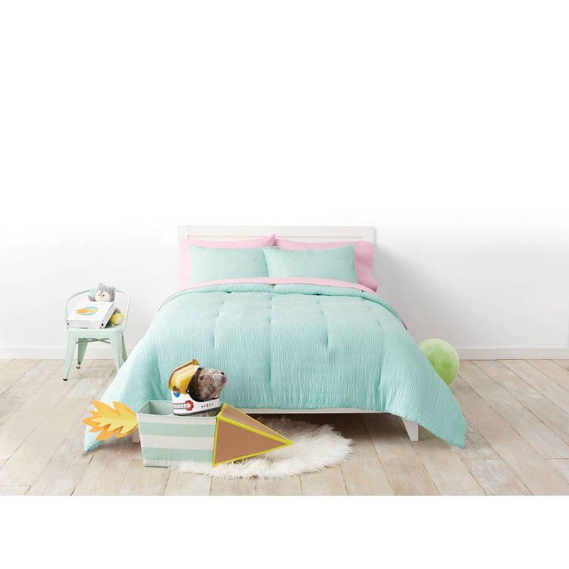 slide 4 of 4, Full/Queen Seersucker Kids' Comforter Set Mint - Pillowfort™: Microfiber Bedding, OEKO-TEX Certified, 3-Piece Set, 1 ct
