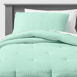 Full/Queen Seersucker Kids' Comforter Set Mint - Pillowfort™: Microfiber Bedding, OEKO-TEX Certified, 3-Piece Set