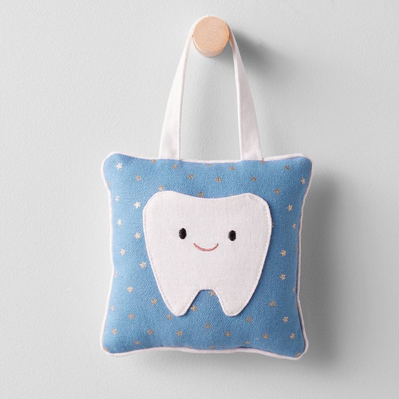 slide 1 of 4, Kids' Tooth Fairy Pillow Blue - Pillowfort™: Star Pattern, Square Shape, Soft Plush, OEKO-TEX Certified, 1 ct