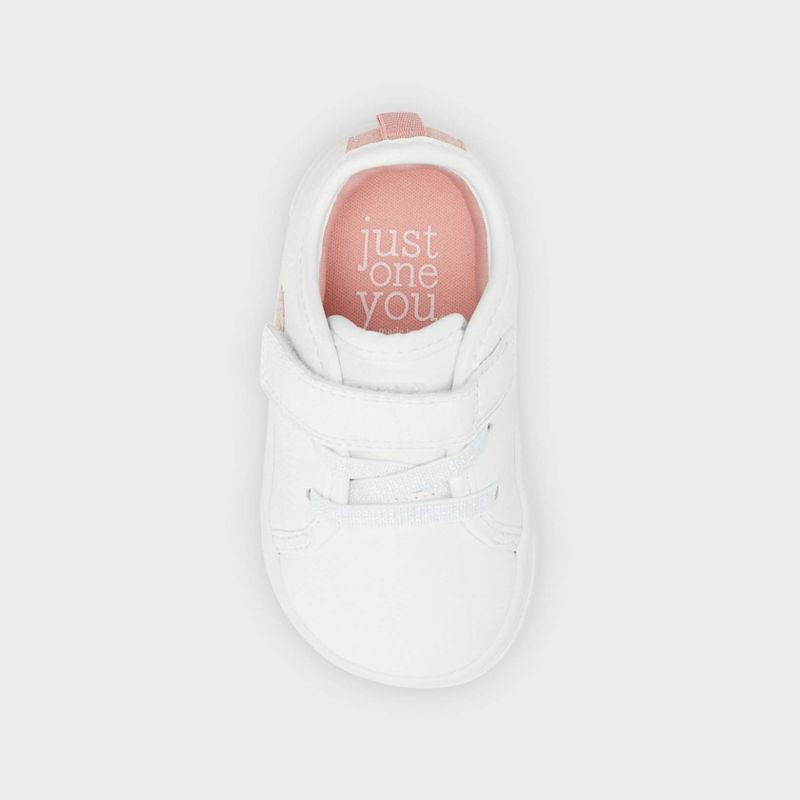 slide 3 of 4, Carter's Just One You® Baby Girls' Emily First Walker Sneakers - White 3: Hook & Loop, Textured Rubber Sole, 1 ct