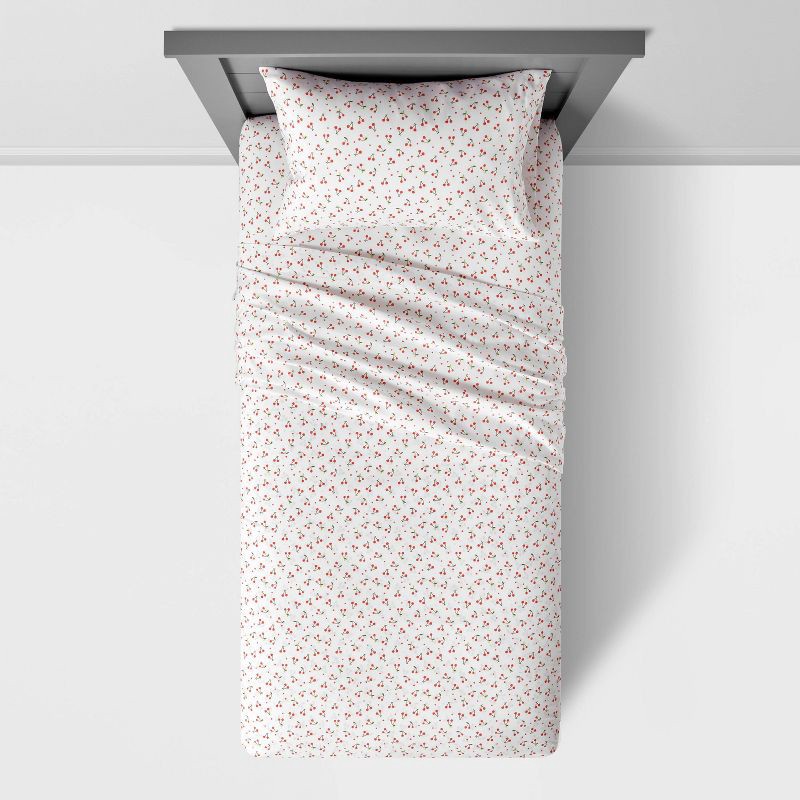 slide 3 of 4, Twin Cherry Microfiber Kids' Sheet Set - Pillowfort™: Nature Theme, OEKO-TEX Certified, 3-Piece Bedding, Twin Size, 1 ct