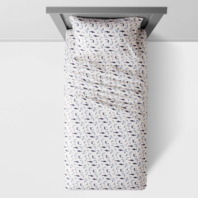 slide 3 of 4, Twin Shark Microfiber Kids' Sheet Set - Pillowfort™: Ocean Theme, 3-Piece, Blue, OEKO-TEX Certified, Twin Size, 1 ct