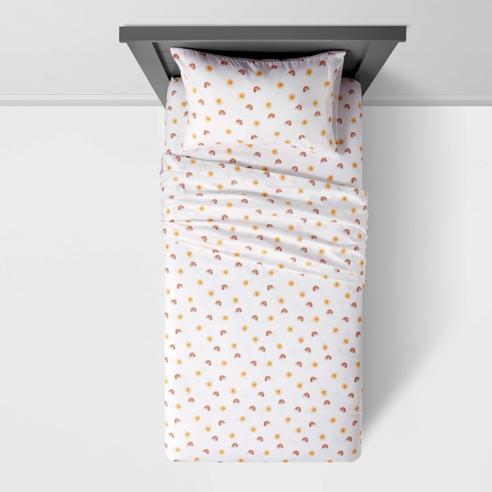 Twin Rainbow Microfiber Sheet Set Scatter White Pillowfort 1 ct Shipt