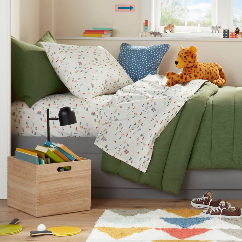 slide 2 of 4, Twin City Cars Cotton Kids' Sheet Set - Pillowfort™, 1 ct