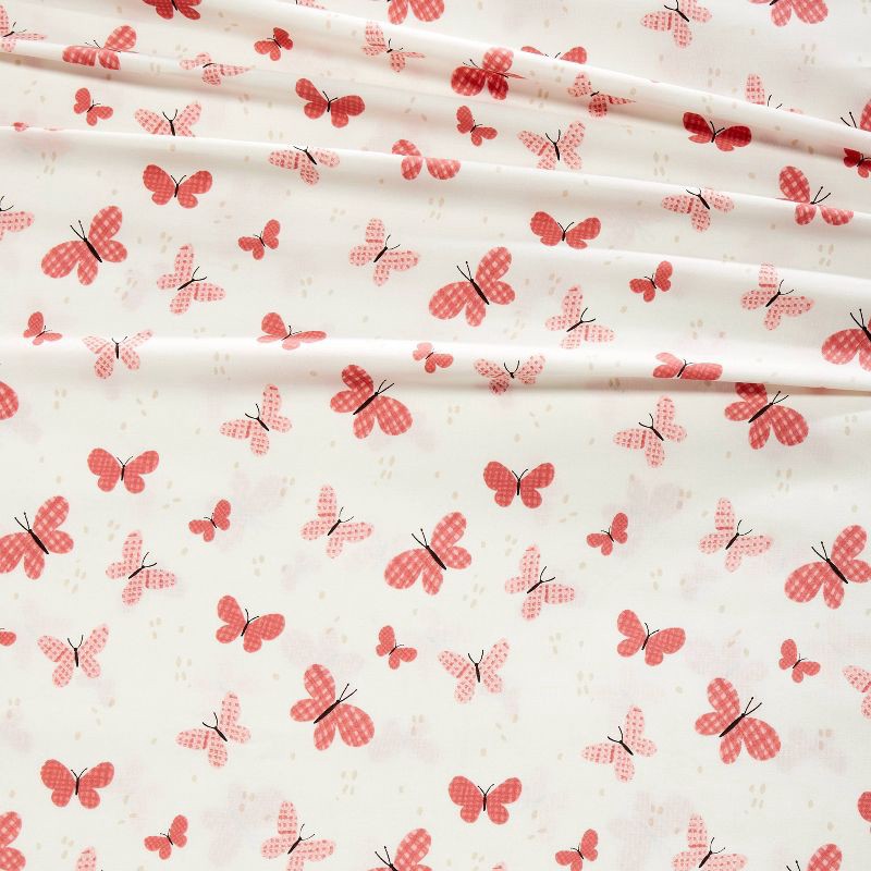 slide 4 of 4, Twin Butterfly Cotton Kids' Sheet Set Rose - Pillowfort, 1 ct