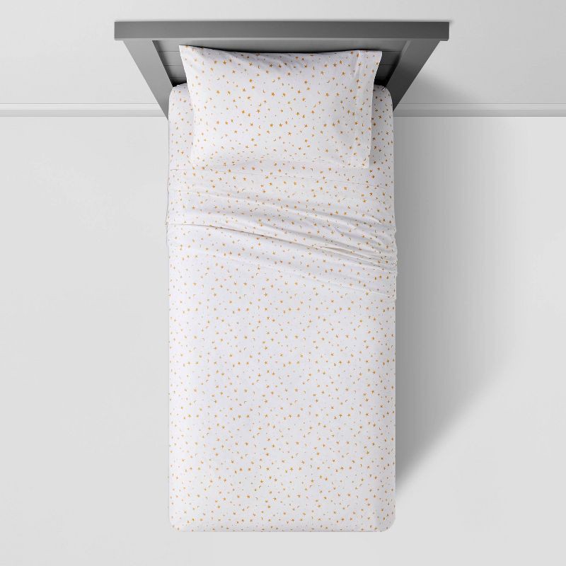 slide 3 of 4, Twin Stars Cotton Kids' Sheet Set Yellow/White - Pillowfort™: Twin Size, 220 Thread Count, OEKO-TEX Certified, 1 ct