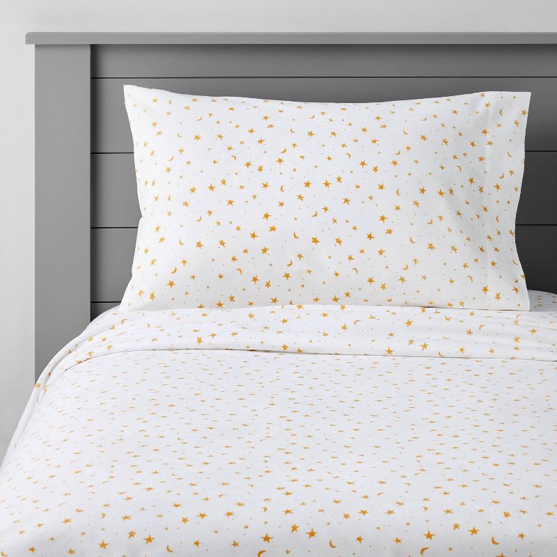 slide 1 of 4, Twin Stars Cotton Kids' Sheet Set Yellow/White - Pillowfort™, 1 ct