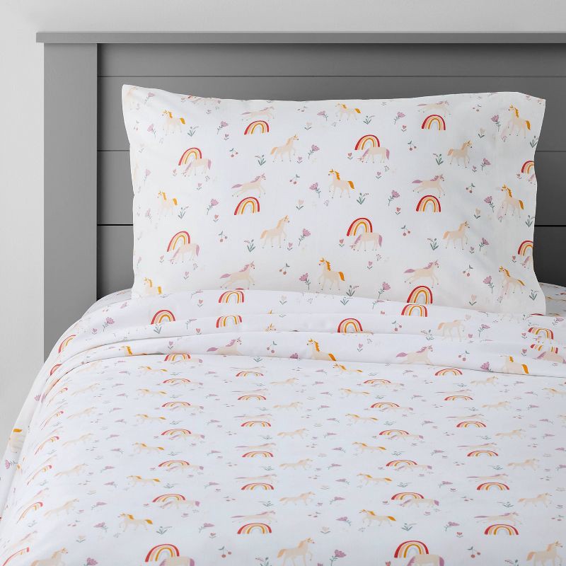 slide 1 of 4, Twin Unicorn Cotton Kids' Sheet Set - Pillowfort™, 1 ct