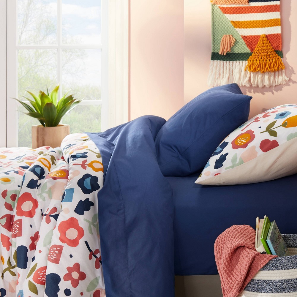 Twin Solid Cotton Sheet Set Navy Pillowfort 1 ct Shipt