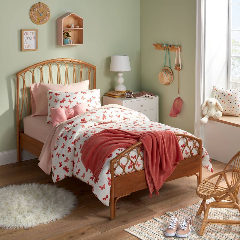 slide 2 of 4, Twin Solid Cotton Kids' Sheet Set Pink - Pillowfort™: OEKO-TEX Certified, 220 Thread Count, Twin Size, 3-Piece Set, 1 ct