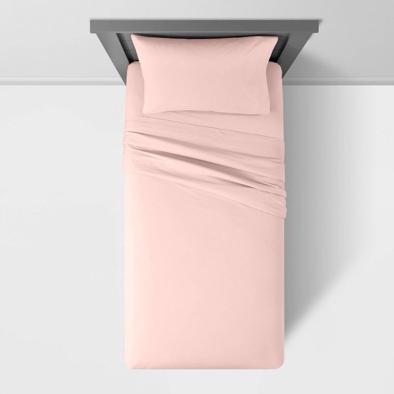 slide 3 of 4, Twin Solid Cotton Kids' Sheet Set Pink - Pillowfort™, 1 ct