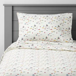Full City Cars Cotton Kids' Sheet Set - Pillowfort™: 4-Piece Full Size, Multicolored, OEKO-TEX Certified