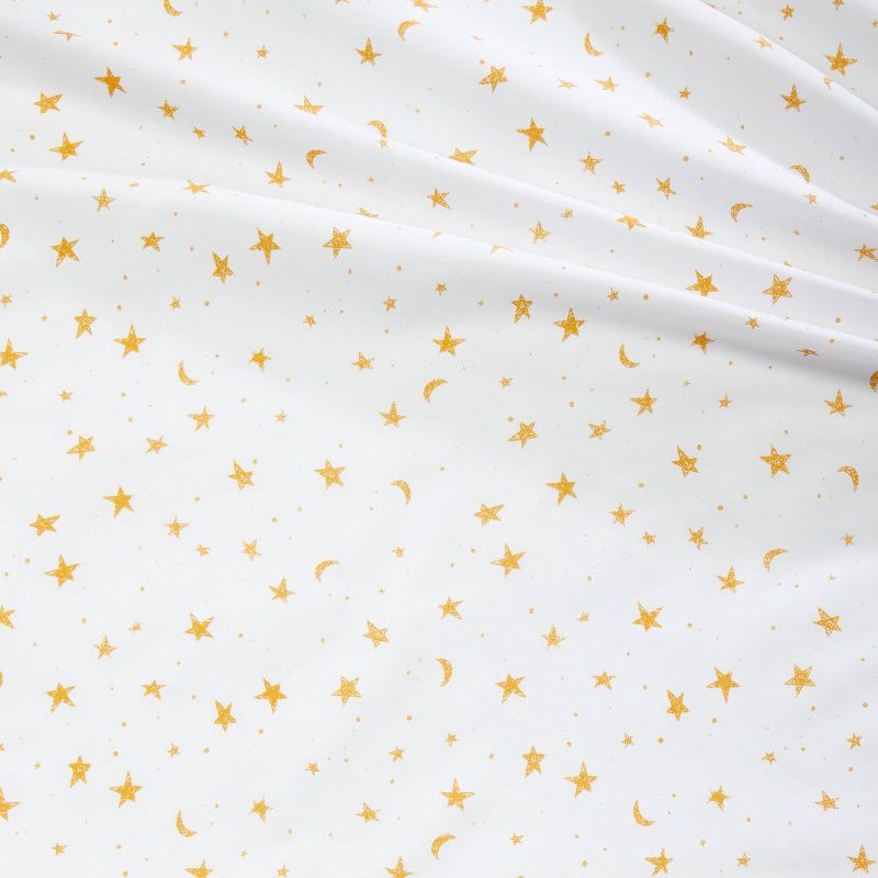 slide 4 of 4, Full Stars Cotton Kids' Sheet Set Yellow/White - Pillowfort™: Full Size, 220 Thread Count, OEKO-TEX Certified, 1 ct