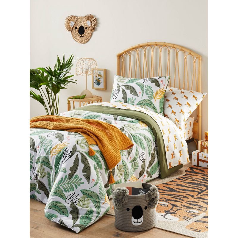 slide 5 of 7, Twin Botanical Garden Cotton Kids' Comforter Set Green - Pillowfort, 1 ct