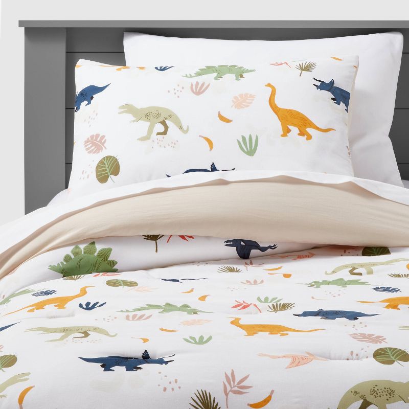 slide 1 of 5, Twin Dinosaur Kids' Comforter Set - Pillowfort™: Dinosaur Bedding, Twin Size, Kids Comforter, OEKO-TEX Certified, 1 ct