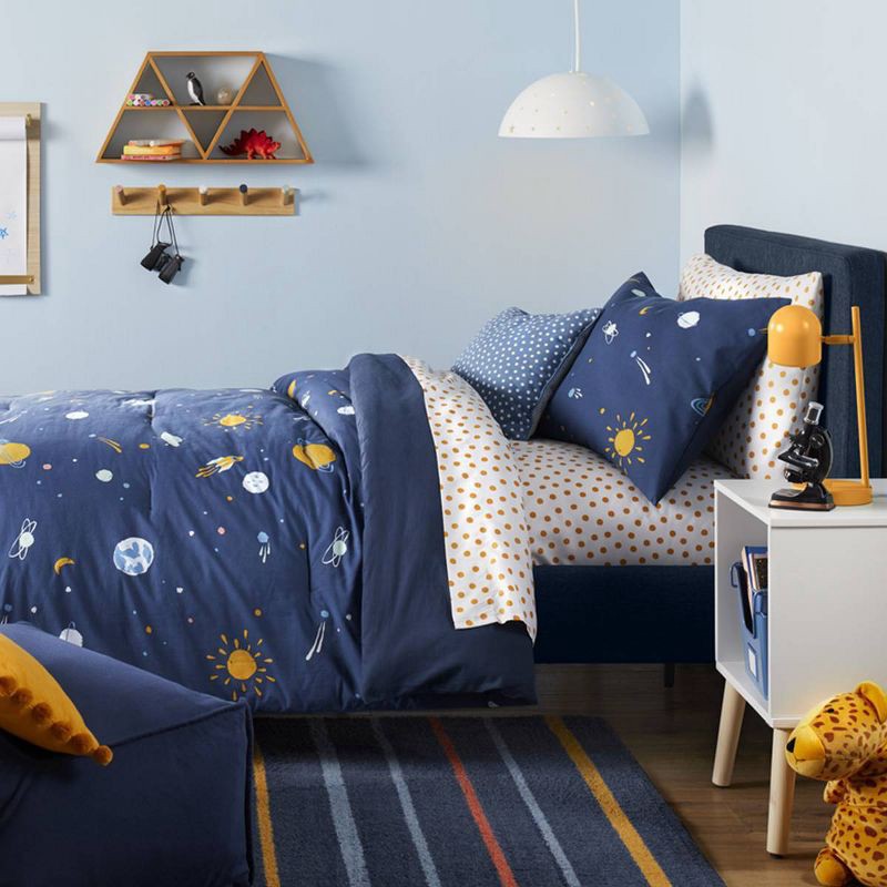 slide 5 of 5, Twin Space Kids' Comforter Set Navy - Pillowfort™: , Spaceship Pattern, OEKO-TEX Certified, Includes Sham, 1 ct