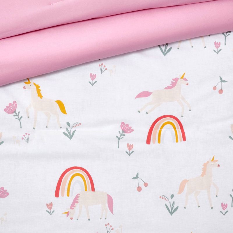 slide 4 of 6, Twin Unicorn Kids' Comforter Set - Pillowfort™: Girls Twin Bedding, Rainbow Pattern, OEKO-TEX Certified, 1 ct