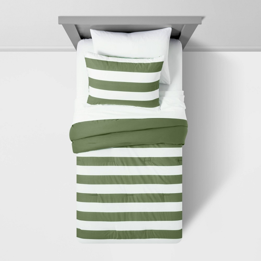 Twin Rugby Striped Cotton Comforter Set Green Pillowfort 1 ct Shipt