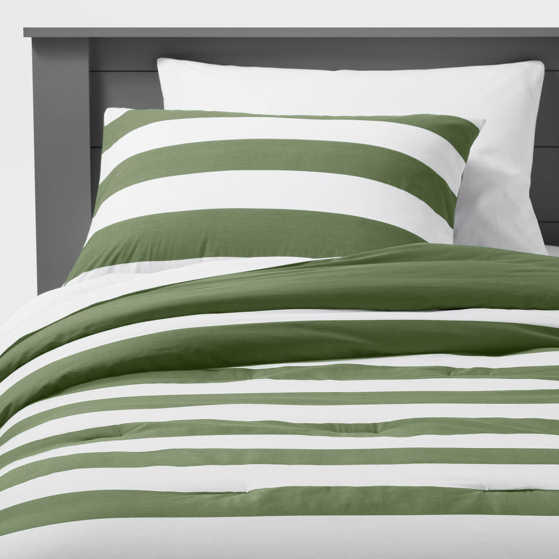 Twin Rugby Striped Cotton Comforter Set Green Pillowfort 1 ct Shipt
