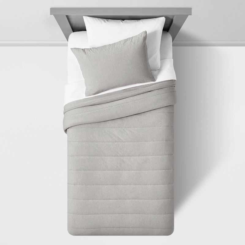 slide 3 of 4, Twin Channel Jersey Kids' Comforter Set Gray - Pillowfort™, 1 ct