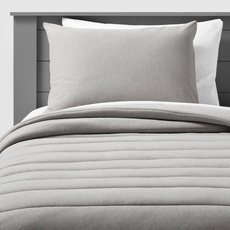 slide 1 of 4, Twin Channel Jersey Kids' Comforter Set Gray - Pillowfort™, 1 ct