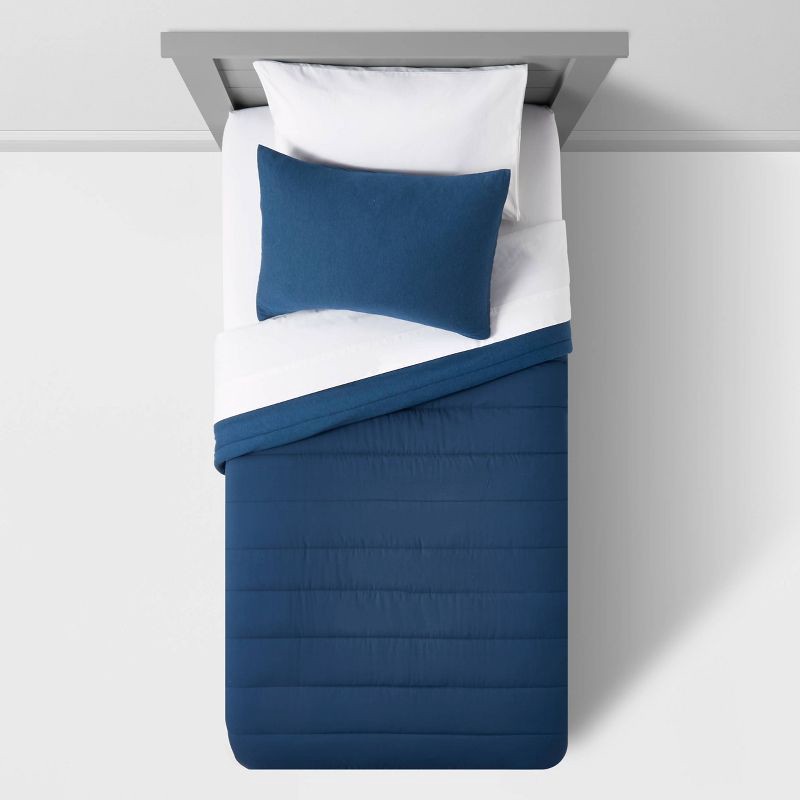 slide 2 of 4, Twin Channel Jersey Kids' Comforter Set Navy - Pillowfort™, 1 ct