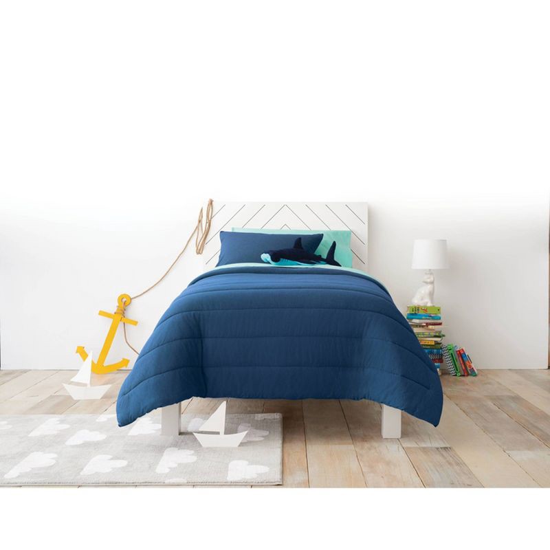 slide 1 of 4, Twin Channel Jersey Kids' Comforter Set Navy - Pillowfort™: Twin Bedding, Quilted, OEKO-TEX Certified, 2-Piece Set, 1 ct