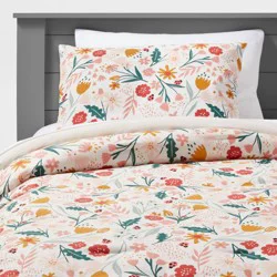 Full/Queen Garden Floral Kids' Comforter Set - Pillowfort™: Cotton, Multicolor, OEKO-TEX Certified, 3-Piece Bedding