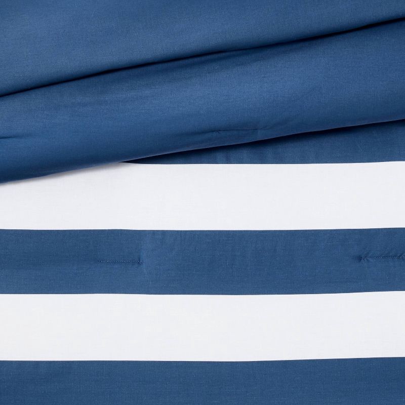 slide 3 of 4, Full/Queen Rugby Striped Kids' Comforter Set Navy - Pillowfort™, 1 ct