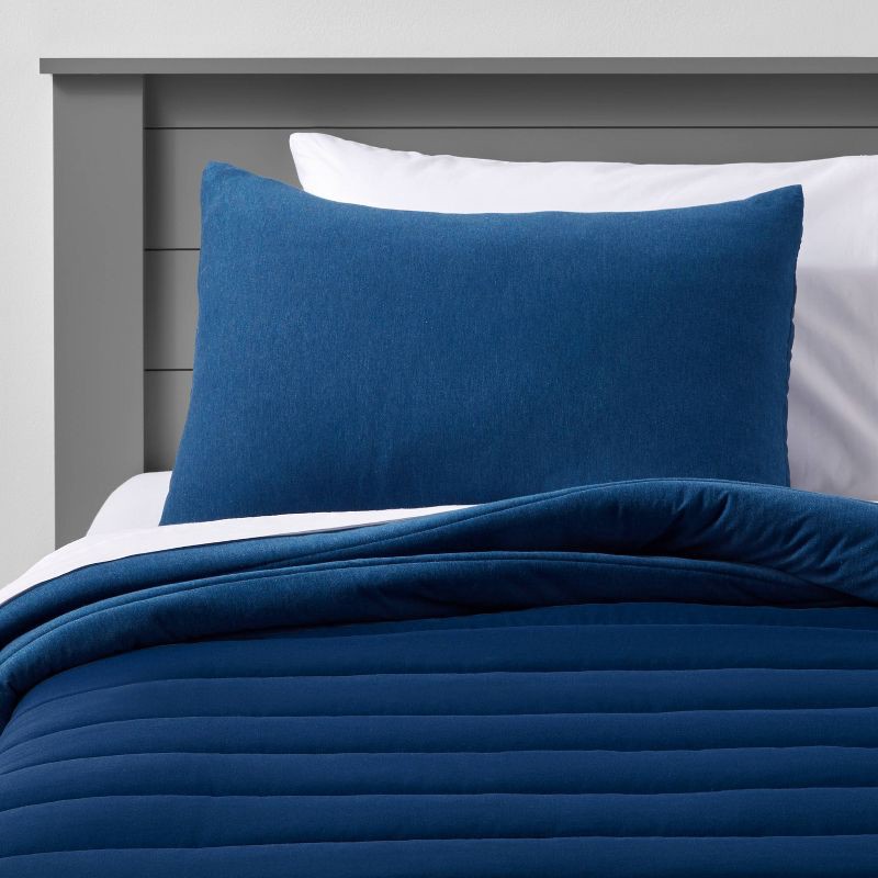 slide 1 of 4, Full/Queen Channel Jersey Kids' Comforter Set Navy - Pillowfort™, 1 ct