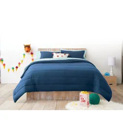 Full/Queen Channel Jersey Kids' Comforter Set Navy - Pillowfort™: Quilted Bedding, OEKO-TEX Certified, 3-Piece Set