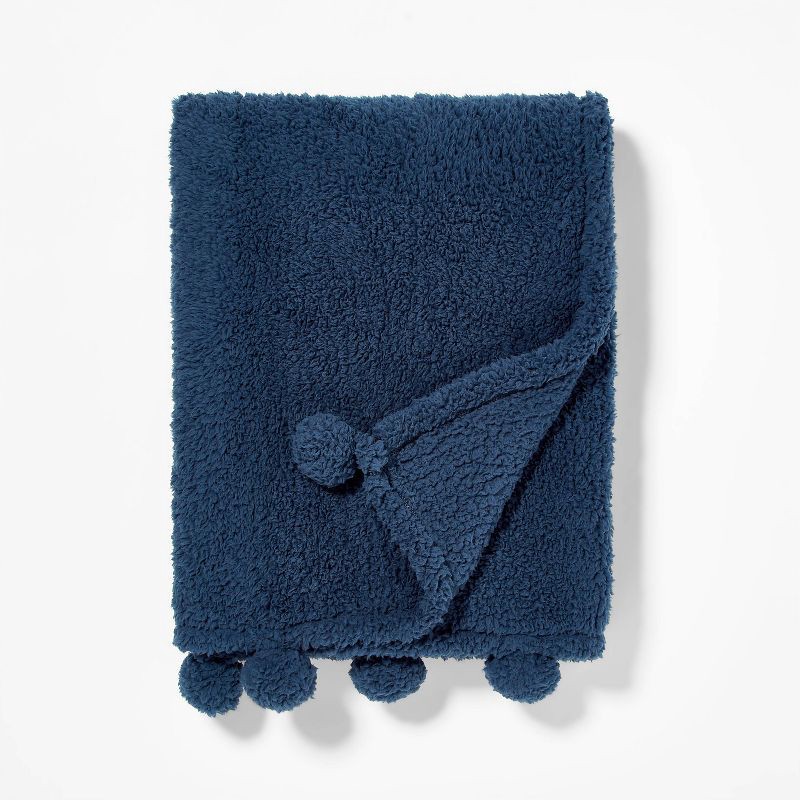 slide 1 of 4, Teddy Bear Plush Kids' Throw Navy - Pillowfort™: Sensory Friendly, 50x60in, OEKO-TEX Certified, Kids Blanket, 1 ct