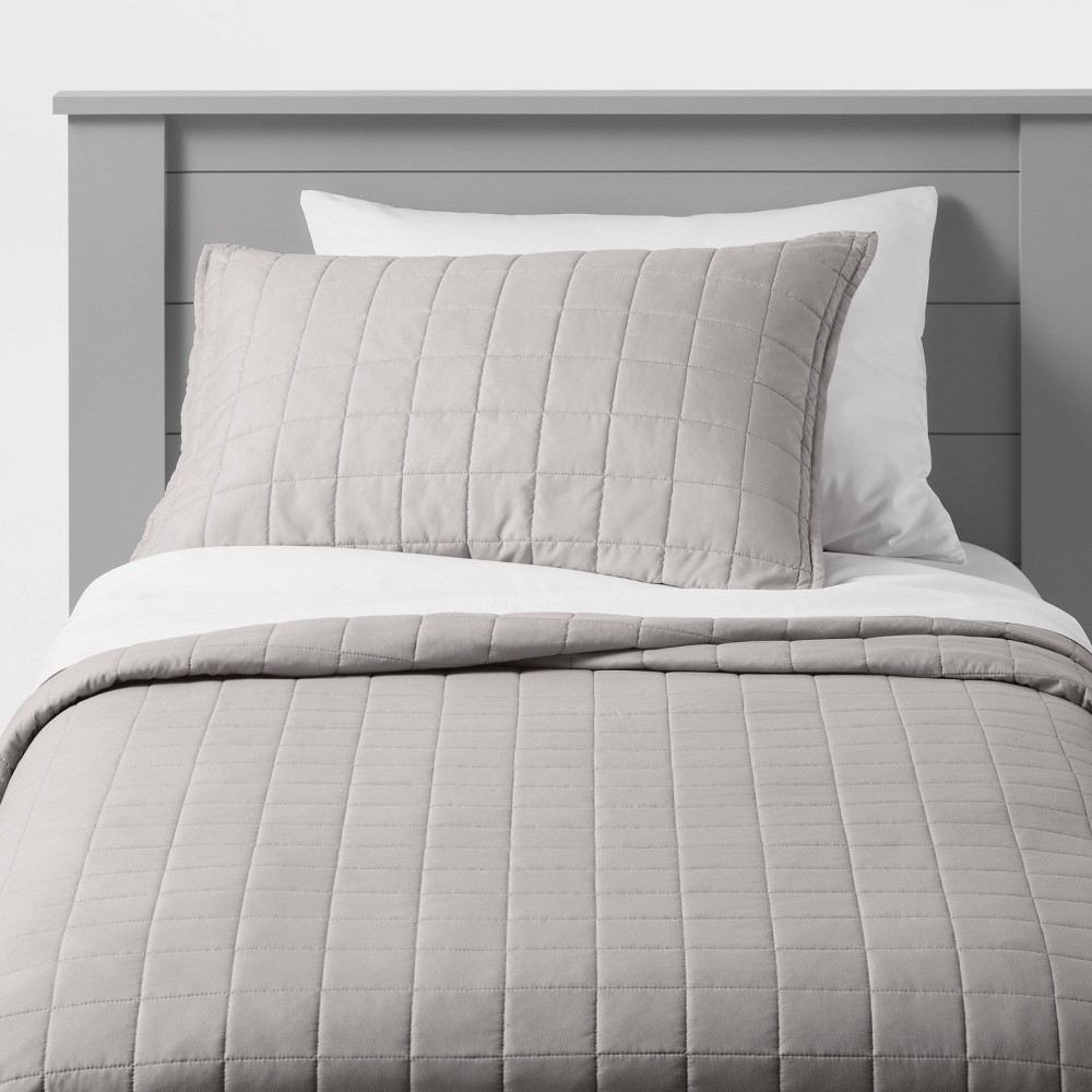 Twin Box Stitch Microfiber Quilt Gray Pillowfort 1 ct Shipt