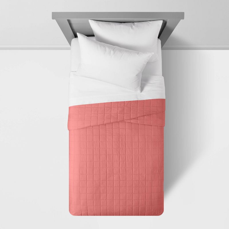 slide 2 of 4, Full/Queen Box Stitch Microfiber Kids' Quilt Faded Rose - Pillowfort™, 1 ct