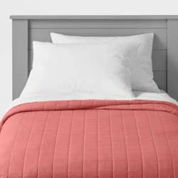 Full/Queen Box Stitch Microfiber Kids' Quilt Faded Rose - Pillowfort™