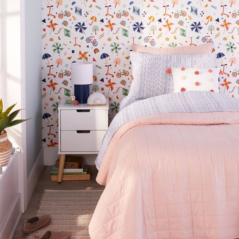 slide 2 of 5, Twin Box Stitch Microfiber Kids' Quilt Pink - Pillowfort™, 1 ct