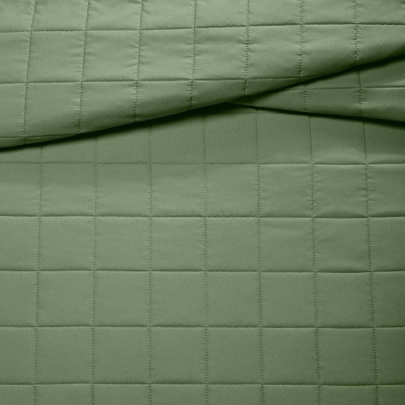 slide 4 of 4, Full/Queen Box Stitch Microfiber Kids' Quilt Green - Pillowfort™, 1 ct