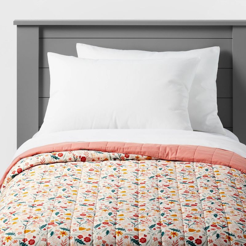 slide 1 of 2, Full/Queen Garden Floral Cotton Kids' Quilt - Pillowfort™: Girls Bedding, Channel Quilting, OEKO-TEX Certified, 1 ct