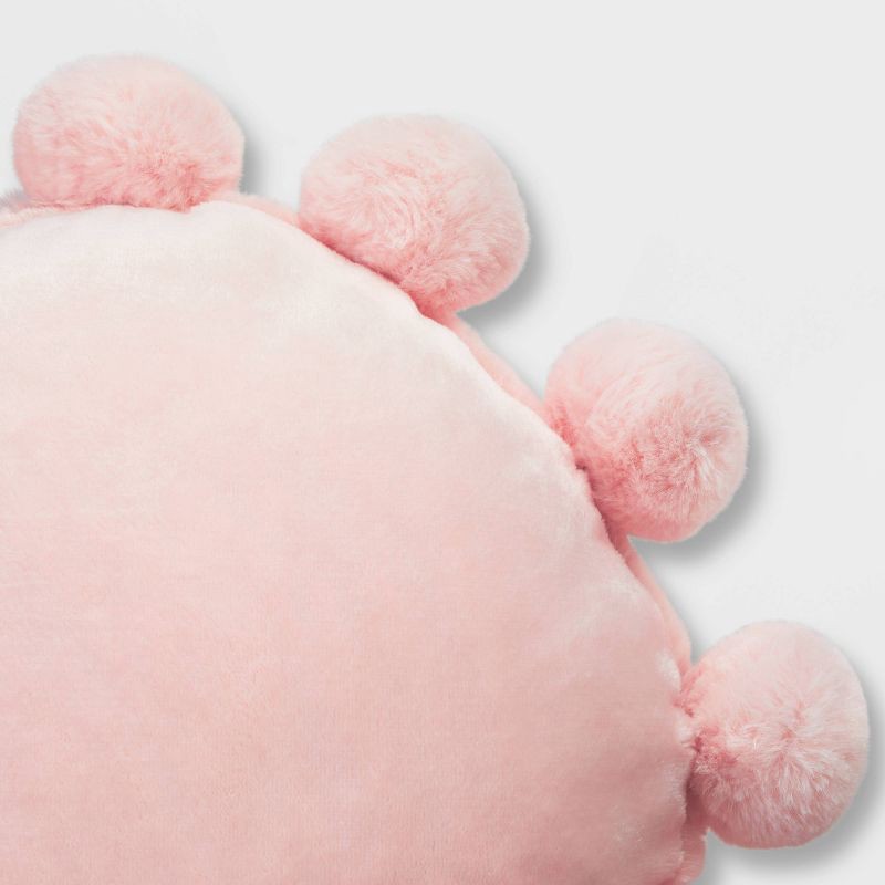 slide 3 of 4, Round Plush Kids' Pillow with Pom-Poms Pink - Pillowfort™: Sensory Friendly Decorative Throw Pillow, OEKO-TEX Certified, 1 ct